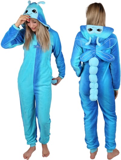 EENDELIGE damespyjama, WARME jumpsuit met capuchon, KOSTUUM Libel