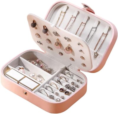 Sieraden Opbergdoos - Juwelendoos Organizer - Sieraden Meenemen - Dubbele Laag Compartimenten - 16.5 x 11.5 x 5.5 cm - Roze