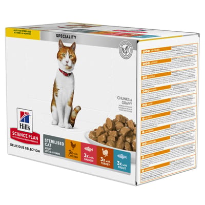 24x85g Young Adult Sterilised Cat Kip, Zalm, Kalkoen, Forel Hill's Science Plan Kattenvoer