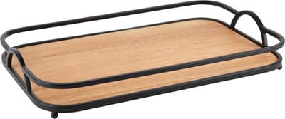 Dekoratief | Dienblad rechthoek, naturel/zwart, hout/metaal, 40x25x6cm | A245553