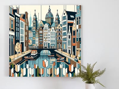 Modern amsterdam schilderij | Hedendaagse vertolking van Amsterdamse schoonheid in eigentijdse kunstvorm | Kunst - 100x100 centimeter op Canvas | Foto op Canvas