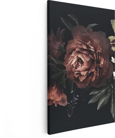 Artaza Canvas Schilderij Bloemen - 80x120 cm - Groot - Wanddecoratie Boeket - Muurdecoratie Pioenroos - Schilderijen Op Canvas Stilleven
