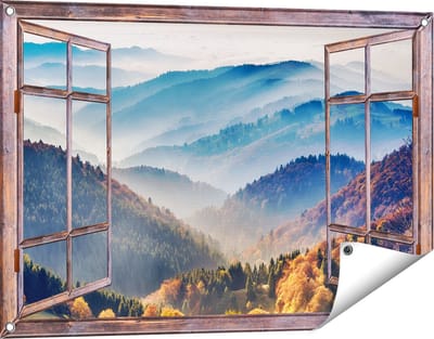 Gards Tuinposter Doorkijk Heuvel Landschap van het Zwarte Wout Bos - 90x60 cm - Tuindoek - Tuindecoratie - Wanddecoratie buiten - Tuinschilderij
