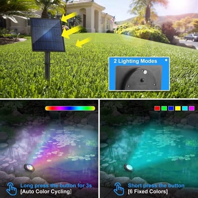 Zonne-onderwaterlampen voor vijvers, Dusk to Dawn, Kleurverandering, RGB Verlichting, Waterdicht IP68, Tuinverlichting voor buitengebruik