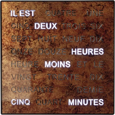 Intertime | Woordklok | Wandklok | Tafelklok | 28x28 | Epoxy brons| Frans