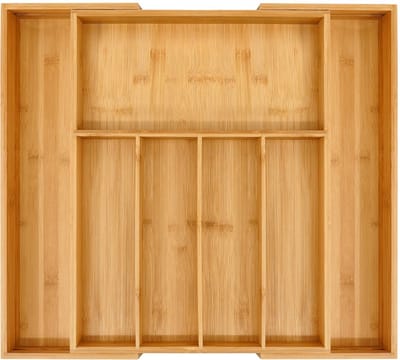 Bestek Organizer, Uitbreidbare Silverware Lade Organizer en Bestek Tray, Houten Lade Verdelers Organizer voor Keukengerei en Flatware (4-6 Slots)