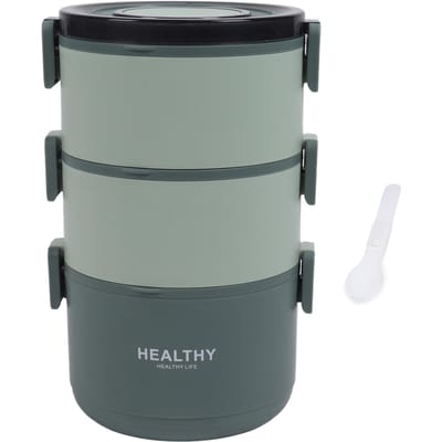 Lunchbox 2200ml Drie Laags Afneembaar Compartiment Ontwerp Draagbare Ronde Bento Box voor Thuis Kantoor groen