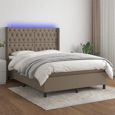 vidaXL - Boxspring - met - matras - en - LED - stof - taupe - 140x190 - cm