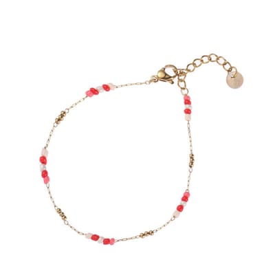 Go Dutch Label Armband rood roze kraal Gold B2234-2