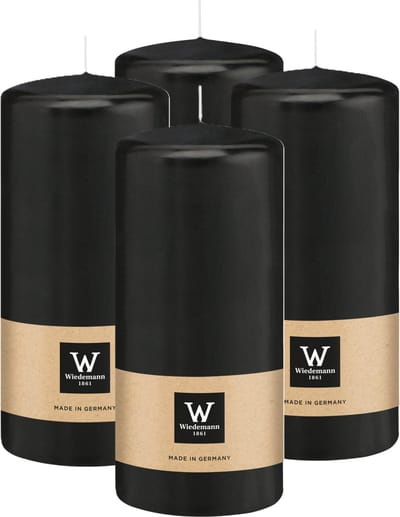 Wiedemann Cilinderkaars/stompkaars - 4x - zwart - 15 x 7 cm - 63 branduren - zuilkaarsen