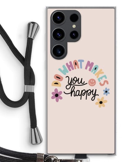 Case Company® - Hoesje met koord geschikt voor Samsung Galaxy S23 Ultra hoesje met Koord - Happy days - Telefoonhoesje met Zwart Koord - Bescherming aan alle Kanten en Over de Schermrand