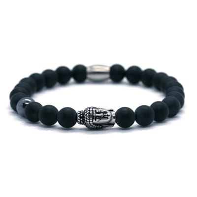 Heren armband - mat onyx 8mm - buddha RVS