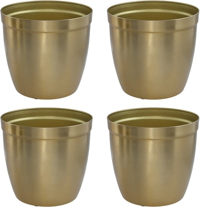 Gerimport bloempot Gea - 4x - goud - D13 cm - H12 cm - metaal - tuindecoratie