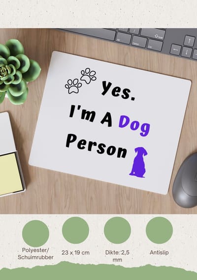 Akyol - yes i'm a dog person Muismat - Honden - honden liefhebbers - iemand die houdt van honden - verjaardag - cadeau - kado - geschenk - 23 bij 19 cm