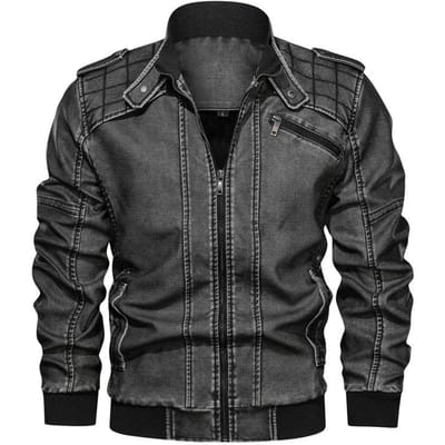 Heren Motorjas PU Leer Trendy Grote Maat Opstaande Kraag Leren Jas Herfst Casual Jas 6XL gray