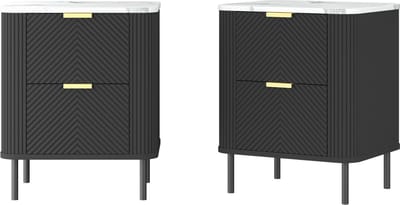 Nachtkastje set van 2 Olvehok 55x52x38 cm marmerlook wit en zwart [en.casa]