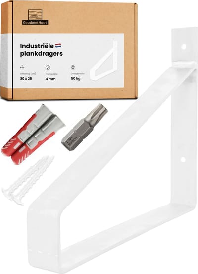GoudmetHout® Industriële Plankdragers - 30 cm - Stalen Plankdrager voor Wandschap, Muurrek of Wandconsole - Max 50 kg - 1 stuk - Mat Wit