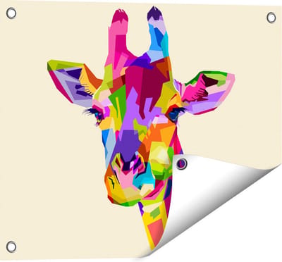 Gards Tuinposter Kleurrijke Giraffe - Abstract - 50x40 cm - Tuindoek - Tuindecoratie - Wanddecoratie buiten - Tuinschilderij