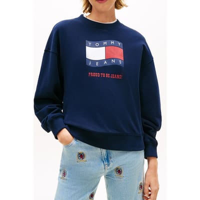 Tommy Hilfiger Boxy Wavy Flag Crew Dark Night Navy Größe: XS | Longsleeves Outlet | Damen | Schwarz