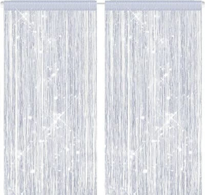 2 Stuks Vliegen Gordijn Voor Deur | 100x200cm Zilver Glanzend String Gordijn | Polyester Muggenbescherming | Decoratief Scheidingsgordijn | Voor Terrasdeur En Voordeur | Luchtdoorlatend | Eenvoudig Te Bevestigen Zonder Gereedschap| Cyslmuk®