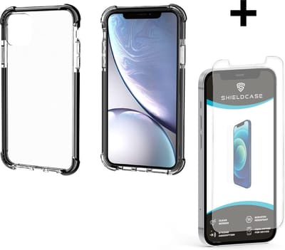 ShieldCase Bumper Shock case - telefoonhoesje geschikt voor Apple iPhone 12 / 12 Pro - shockproof - doorzichtig hoesje - optimale bescherming - zwart + glazen Screen Protector