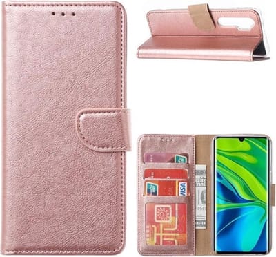 LuxeBass Hoesje geschikt voor Xiaomi Mi Note 10 Lite - Boekhoesje met kaartvakken - RoseGoud gsm hoesje - telefoonhoes - telefoonhoesjes