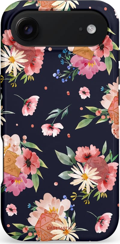 Casetastic hoesje geschikt voor Apple iPhone Air - MagSafe - Dubbellaagse bescherming - Bloemenkracht met D20 - Fashion Case - Zwart Perzik Zand Grijs