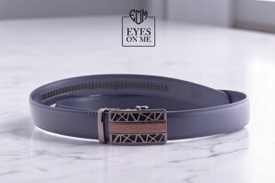 Blauwe lederen riem zonder gaatjes met automatische gesp voor heren ( model N049 )