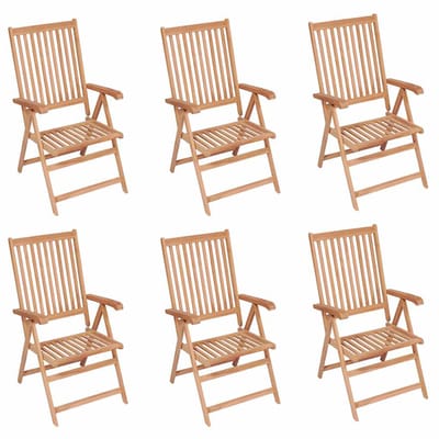 vidaXL - Verstelbare - klapstoelen, - 6 - stuks, - massief - teakhout