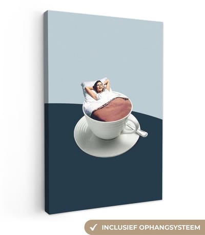 Canvas - Abstract - Kopje - Koffie - Vrouw - Slapen - Abstracte - 20x30 cm - Schilderijen op canvas - Canvas schilderij