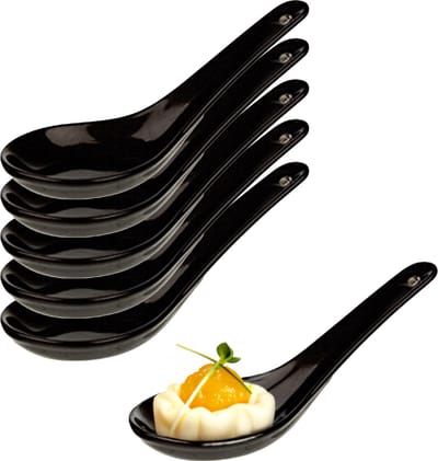 Cosy & Trendy Amuse/aperitief lepel set - hapjes/tapas - 6x stuks - porselein - zwart