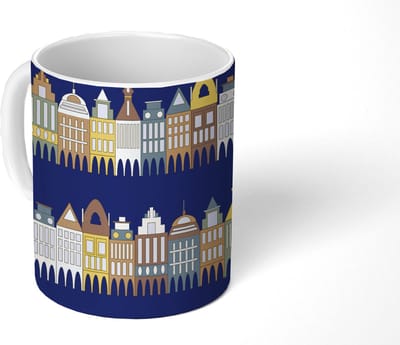 Mok - Koffiemok - Patronen - Huizen - Gebouw - Mokken - 350 ML - Beker - Koffiemokken - Theemok