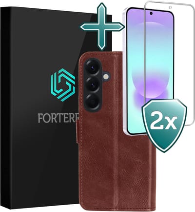 Hoesje Met 2x Screenprotector - Geschikt voor Samsung Galaxy A37 - Luxe Pasjeshouder - Flip Case - Bookcase Portemonee - Kunstleer Book Case - Flipcase Hoes - Book Cover - Walletcase - Portemonneehoes - Bruin