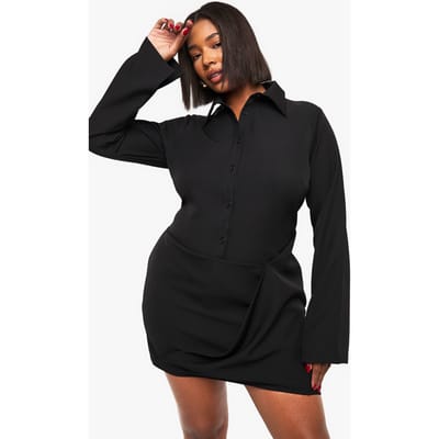 boohoo Dames Plus Shirtjurk met draperende voorkant | Zwart | Maat: 44