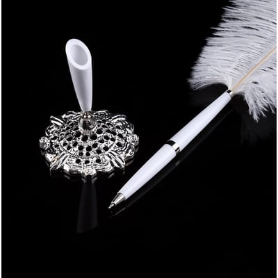 2 Couleurs Plume d'Autruche Mariage Plume Signature Stylo à Bille Écriture Avec Support en Métal Nouveau Type 2 white