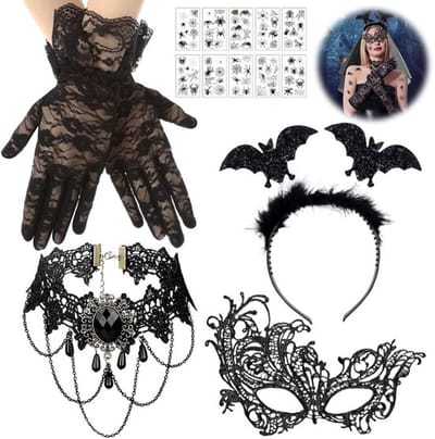 Gothic Halloween kostuum met masker en vleermuis Accessoires