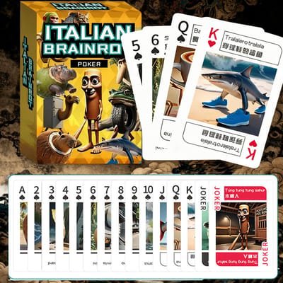 Haute Qualité 54 Cartes Poker Brainrot Haute Qualité Cartes à Jouer Abstraites Amusantes Haute Qualité black