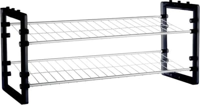 Schoenenrek/schoenenkast stapelbaar zilver/zwart 6 paar schoenen 50 x 19 x 67 cm metaal/kunststof - Schoenenrekken