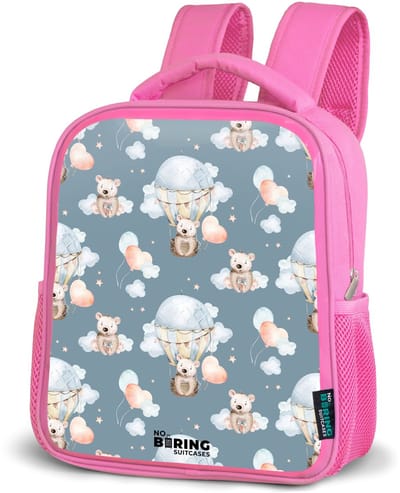 NoBoringSuitcases.com® - Rugzak roze - Schooltas meisjes - Beertjes in luchtballonnen tussen wolken en ballonnen - Kinder rugtas meisje - Boekentas kind - Kinderrugzak voor school - Schoolrugzak