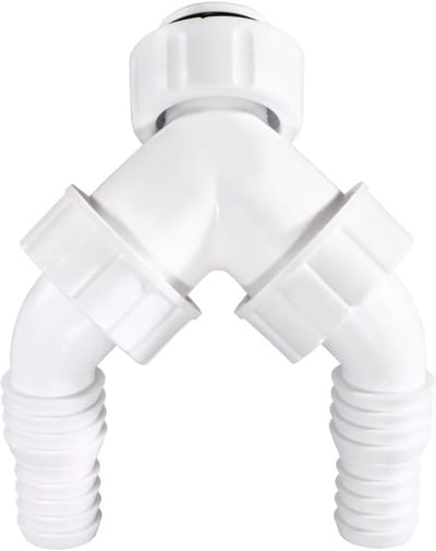 Dubbele sifonaansluiting, voor inbouwsifon (aansluiting met terugslagventiel, apparaataansluitstuk, Y-aansluiting wasmachine vaatwasser, Y-adapter, sifon, Y-aansluiting)