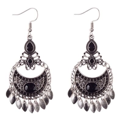 Fako Bijoux® - Oorbellen - Bohemian - Boho Leafs - Zwart - Zilverkleurig