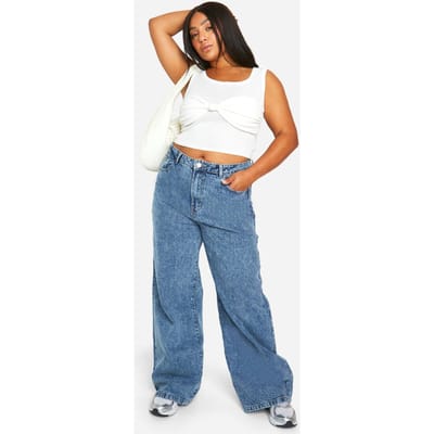 Dames Boohoo Basics Plus Basics Hoge Taille Wide Leg Jeans | Vintage Blue | Maat: 28