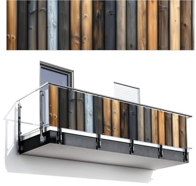 Balkonscherm 300x80 cm - Balkonposter Hout - Planken - Gemengd - Balkon scherm decoratie - Balkonschermen - Balkondoek zonnescherm