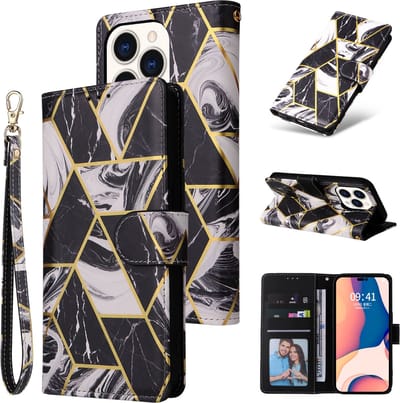 Fonu Marmer bookcase Geschikt Voor iPhone 14 Pro hoesje - Zwart