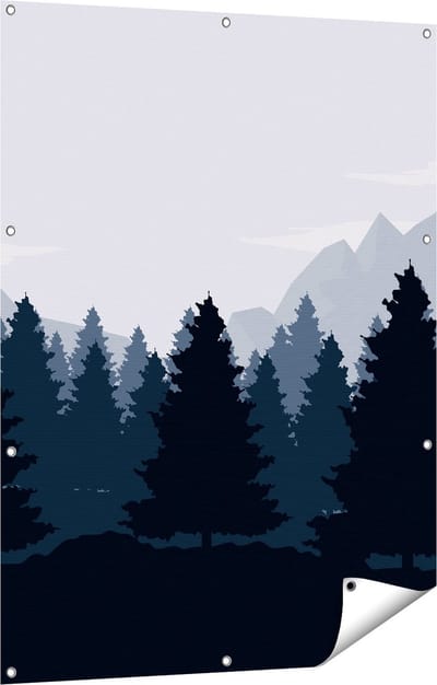 Gards Tuinposter Bos met Bomen Illustratie - Abstract - 90x120 cm - Tuindoek - Tuindecoratie - Wanddecoratie buiten - Tuinschilderij