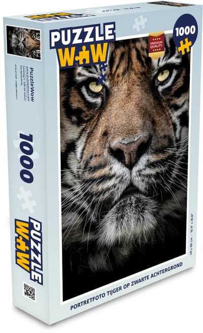Puzzel Portretfoto tijger op zwarte achtergrond - Legpuzzel - Puzzel 1000 stukjes volwassenen