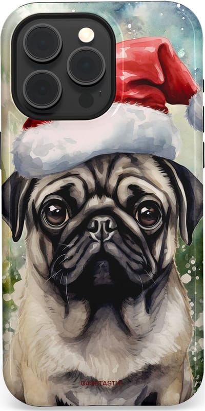 Casetastic hoesje geschikt voor Apple iPhone 15 Pro Max - MagSafe - Dubbellaagse bescherming - Aquarel Kerstmis Pug Hond - Fashion Case - Grijs Taupe Donkergrijs Saliegroen