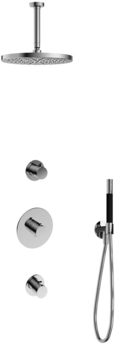 Hotbath Cobber - Inbouw Regendoucheset - Chroom - 2 Stopkranen - Thermostatisch - Plafondbuis 15 cm - Hoofddouche 300 mm - Staafhanddouche - Waterbesparend