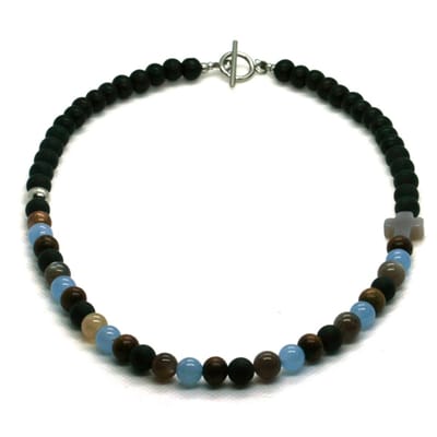 IbizaMen KIDS - Jongens - ketting - zwart hout/stones 8mm - 40cm