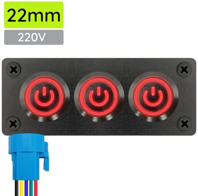 ProRide Metalen drukschakelaar 220V ON-OFF - Inbouwpaneel drievoudig - 22mm - IP67 - LED indicatie Rood